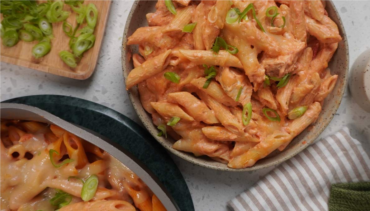 buffalo chicken pasta bake with canned tomatoes