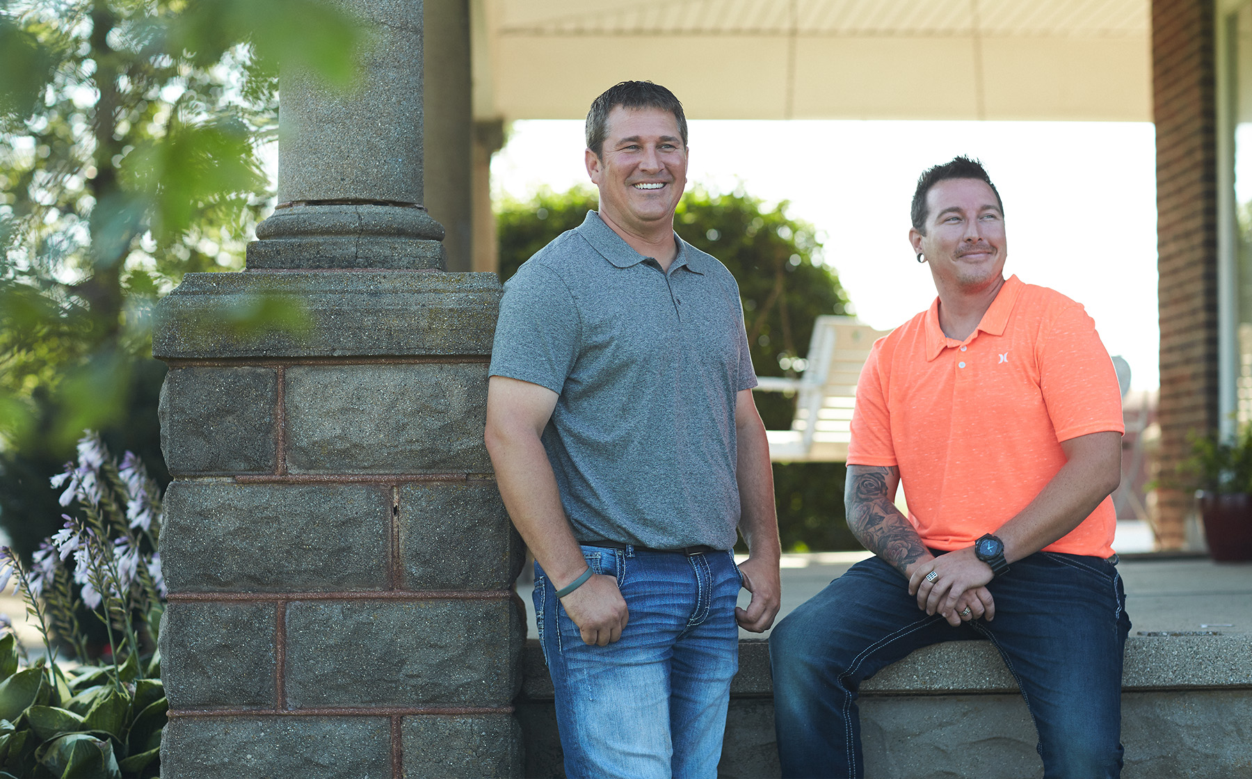 Growers for Red Gold tomatoes Miller Farms Galveston Indiana Drew and Taylor on front porch