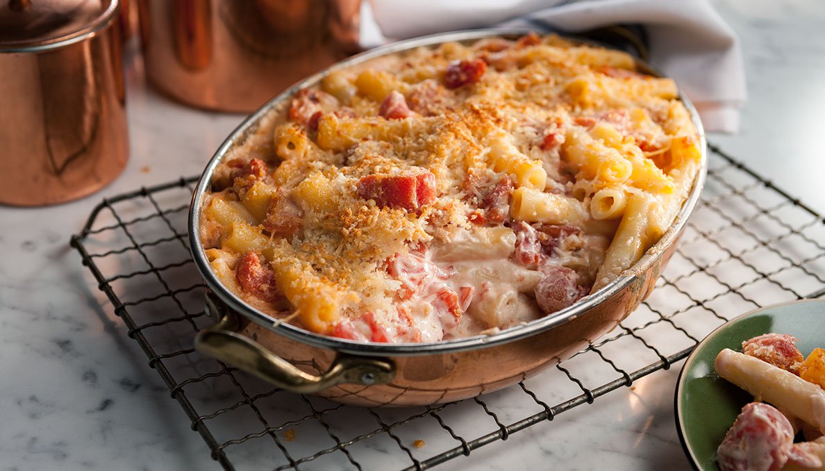Fontina Macaroni and Cheese with portion removed