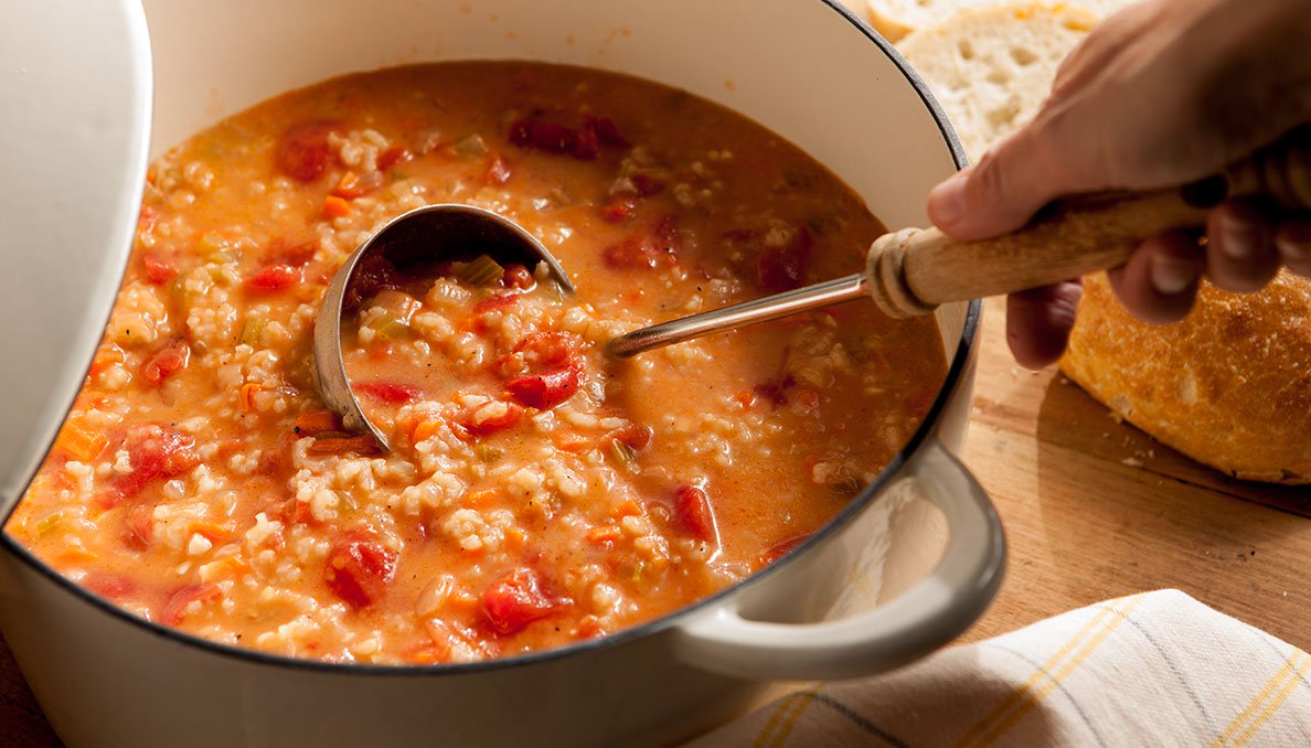 Image of Grandma Addies Tomato Rice Soup Amy Theilen in soup pot
