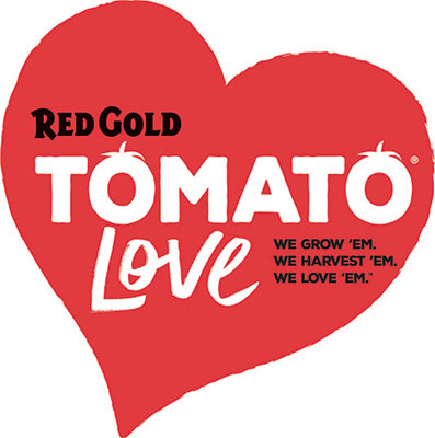 Image of Red Gold Love Tomato Love logo red heart with tagline