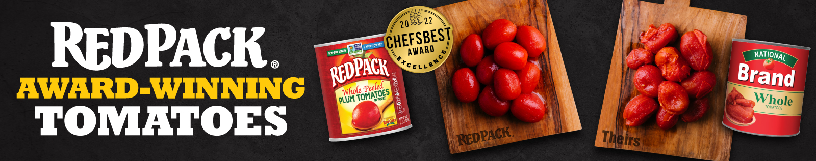 Banner comparing Redpack Award-winning Tomatos to a competitor