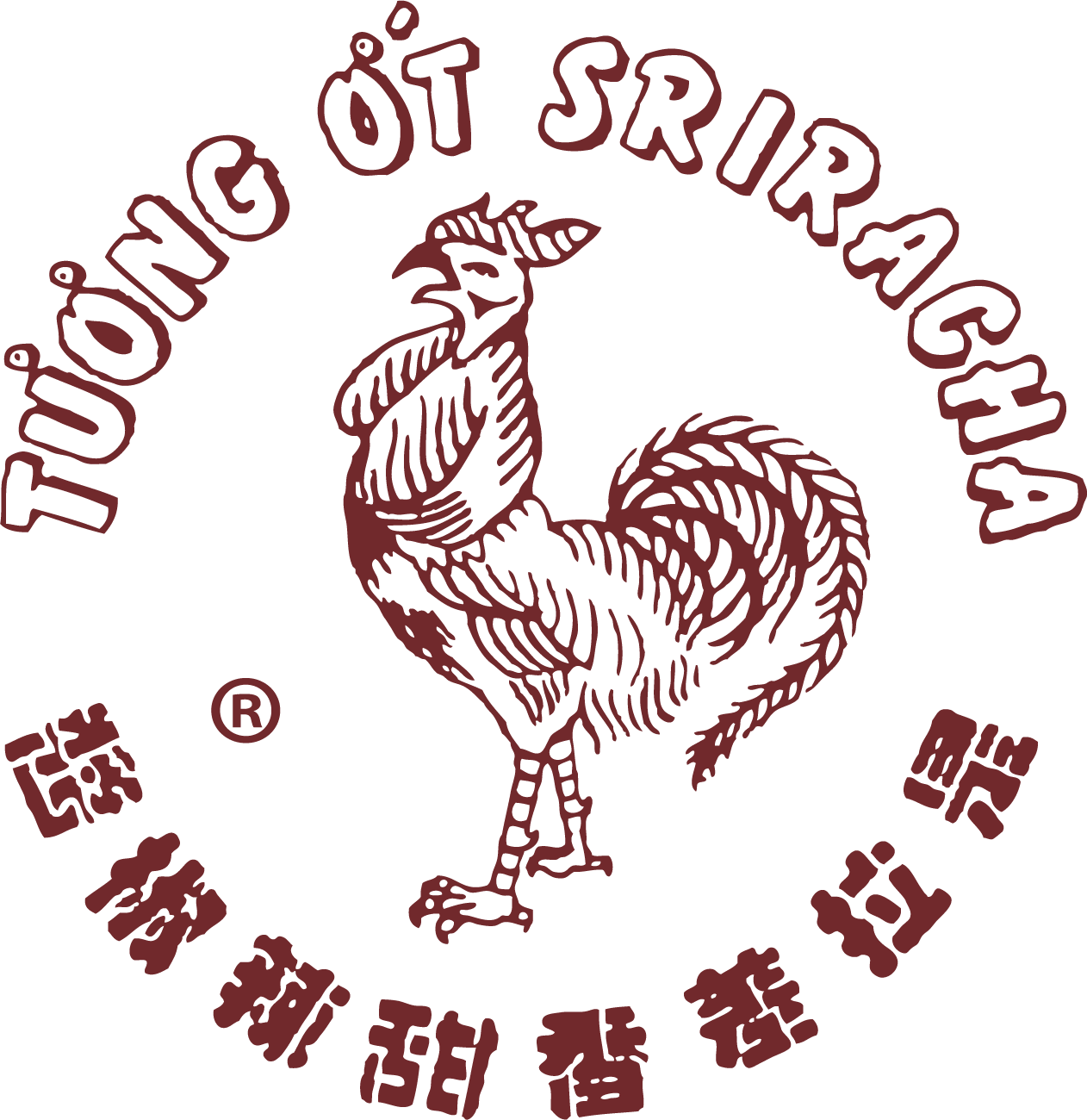 Image of Red Gold Sriracha logo with rooster and red lettering