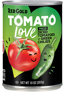 Red Gold Tomato Love Mild Diced Tomatoes with Green Chilies