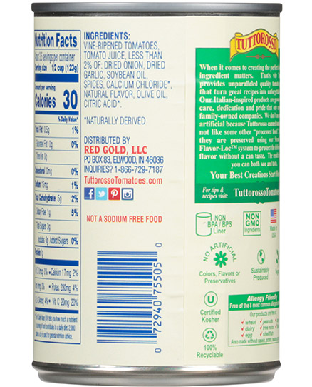 No Salt Added Diced Tomatoes Basil, Garlic & Oregano 14.5 oz Image:2