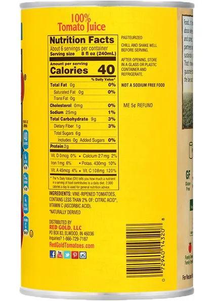 No Salt Added, Unsalted Tomato Juice 46 oz Image:4