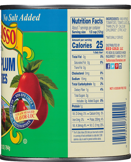 No Salt Added Peeled Plum Tomatoes 28 oz Image:3