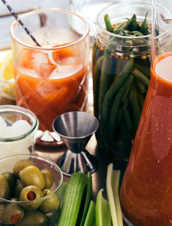 Spicy Bloody Mary Pitcher with Pickled Green Beans