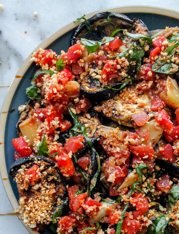 Grilled Eggplant with Roasted Garlic Bruschetta
