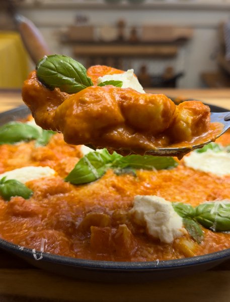 Ricotta Gnocchi with Roasted Red Pepper Tomato Sauce
