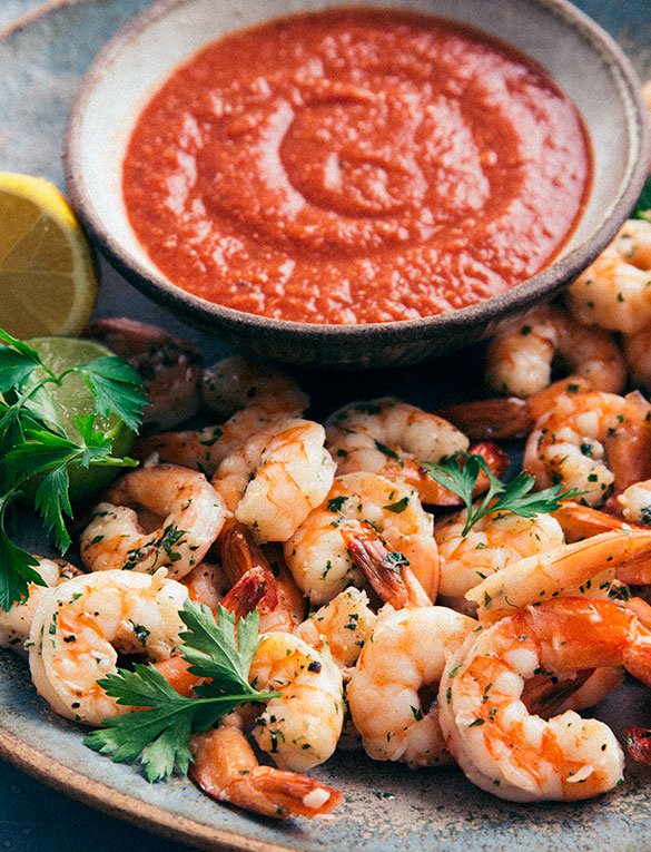 Roasted Shrimp with Zesty Cocktail Sauce