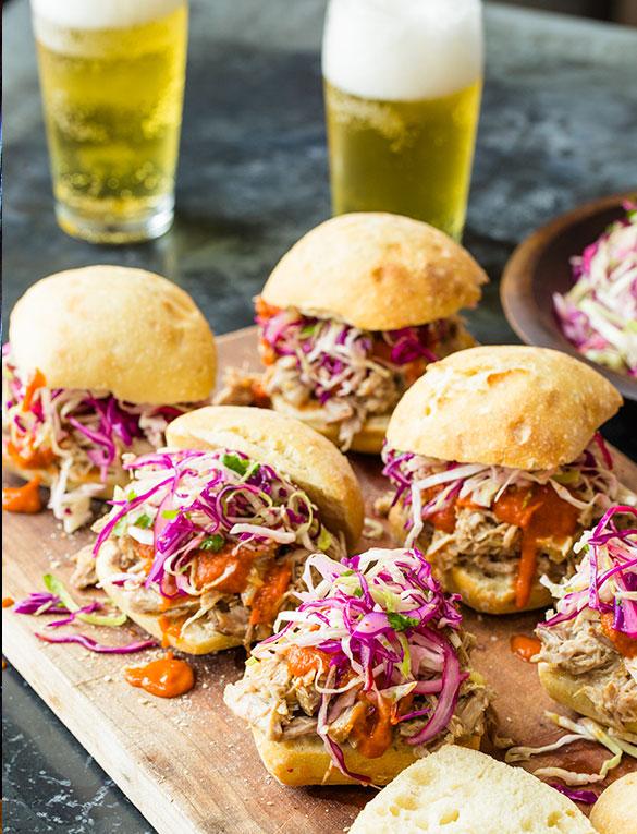 Shredded Pork Sandwich with Spicy Ginger Tomato BBQ Sauce & Cabbage Slaw