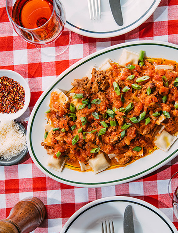 Cheese Ravioli in a Sausage and Tomato Cream Sauce