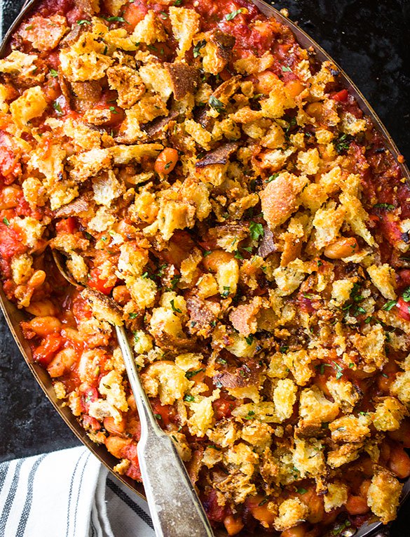 Giant White Bean Stew with Herbed Bread Crumbs