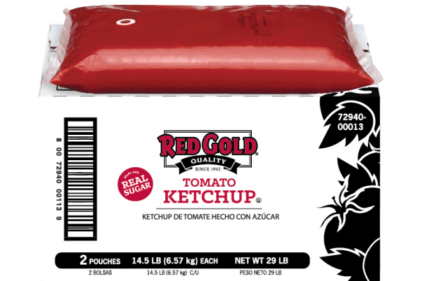 1.5 gal Dispenser Pouch Red Gold Tomato Ketchup sweetened with Sugar