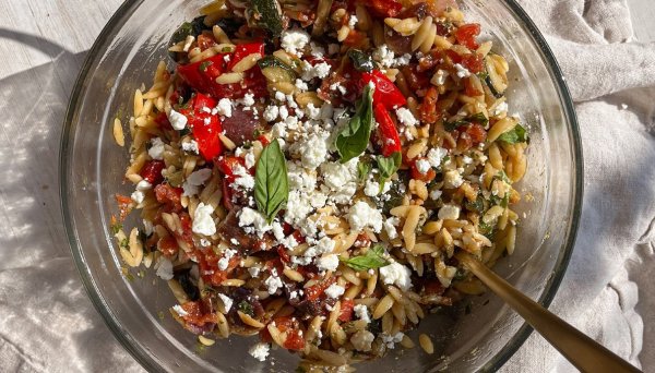 Summer Orzo Pasta Salad with Basil Dressing