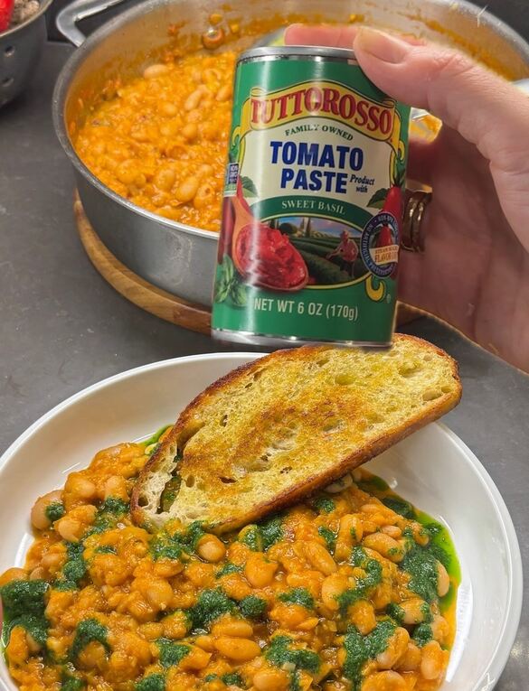Creamy Tomato Beans with Herb Oil