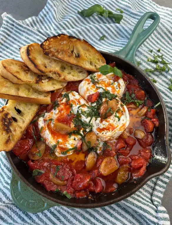 Roasted Diced Tomatoes, Garlic Confit, and Burrata