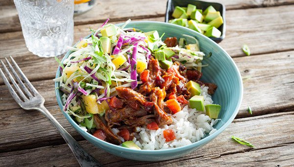 Caribbean Sriracha Pork Bowls with Coconut Rice and Pineapple Slaw Image:2