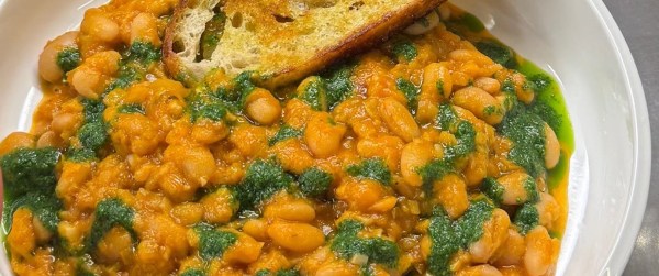 Creamy Tomato Beans with Herb Oil