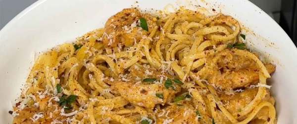 Spicy Creamy Tomato Shrimp Linguine