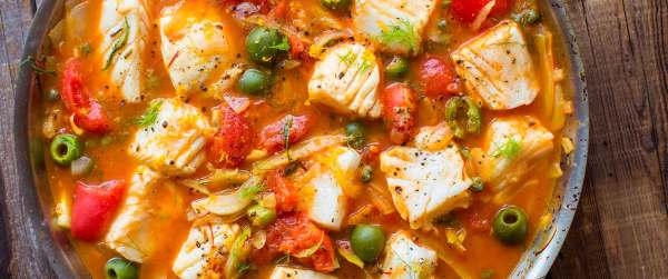Fish Stew with Green Olives, Capers and Saffron