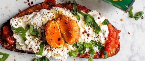 Fried Egg Yolk and Burrata Toast with Spicy Marinara