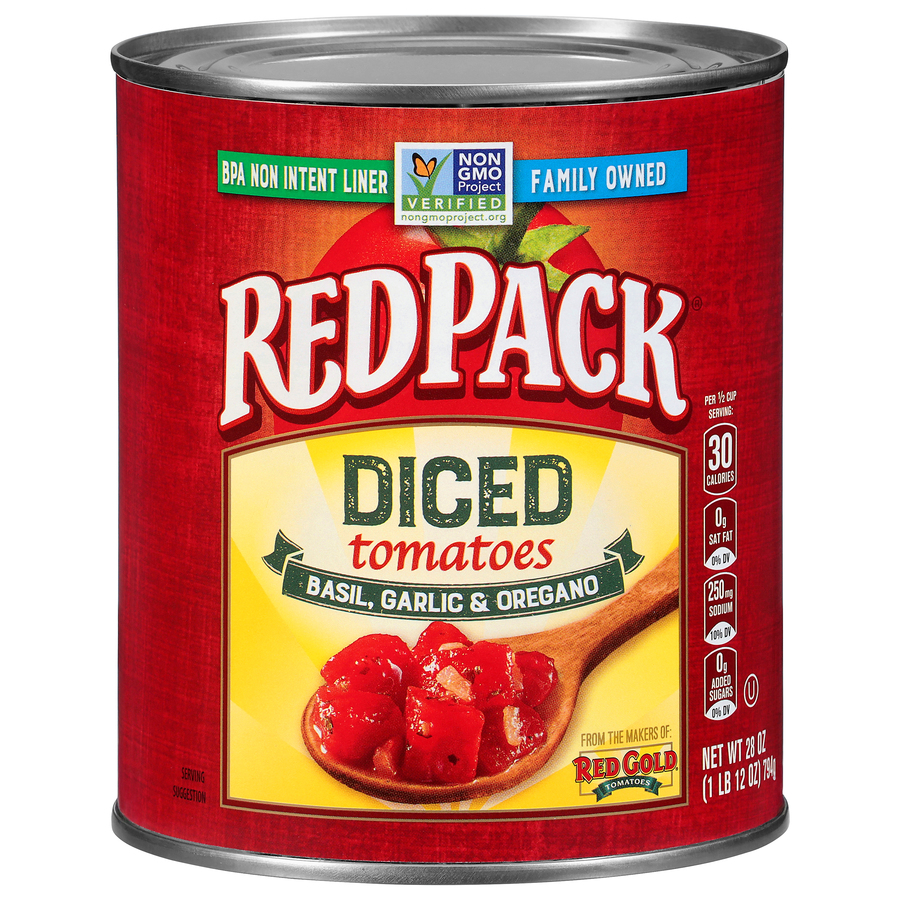 Redpack Diced Tomatoes Basil, Garlic & Oregano 28 oz - Red Gold
