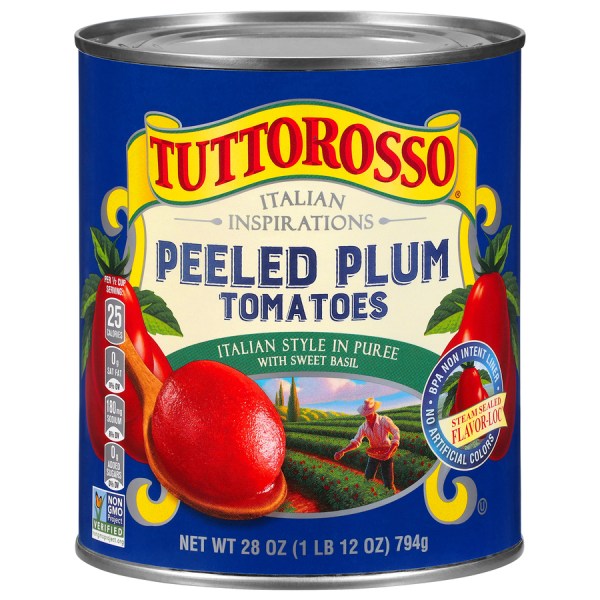 Peeled Plum Tomatoes Italian Style in Puree with Sweet Basil 28 oz