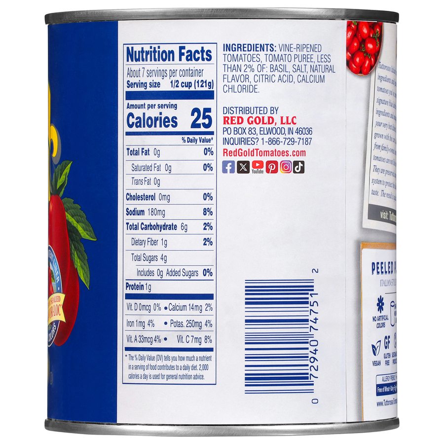 Peeled Plum Tomatoes Italian Style in Puree with Sweet Basil 28 oz Image:3