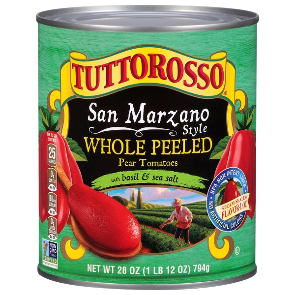 San Marzano Style Whole Peeled Pear Tomatoes with Basil & Sea Salt 28 oz