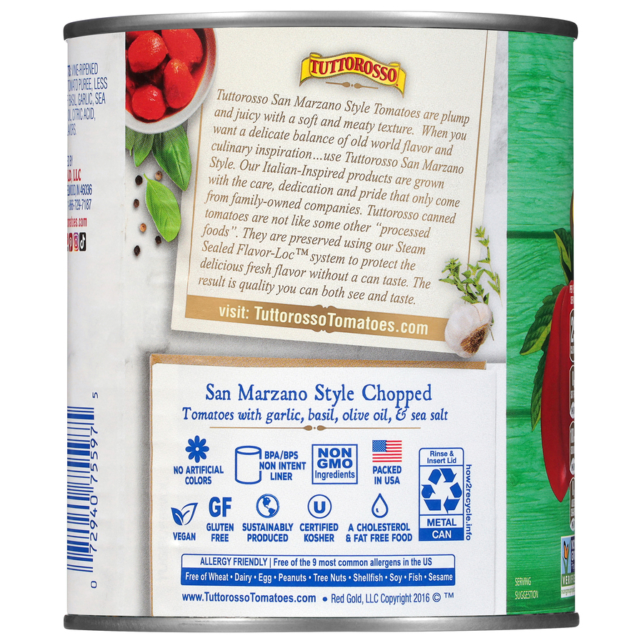 San Marzano Style Chopped Tomatoes in Puree with Garlic, Basil Olive Oil & Sea Salt 28 oz Image:2