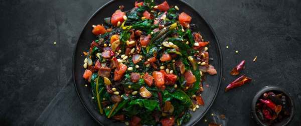 Chard with Tomatoes, Currants and Pine Nuts