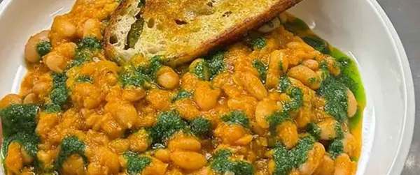 Creamy Tomato Beans with Herb Oil