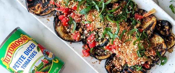 Grilled Eggplant with Roasted Garlic Bruschetta