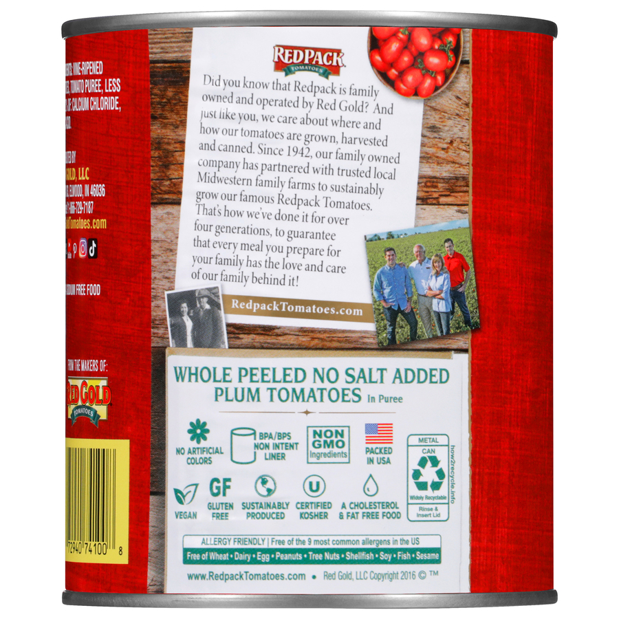 Canned Whole Peeled Plum Tomatoes No Salt Added 28 oz Image:2
