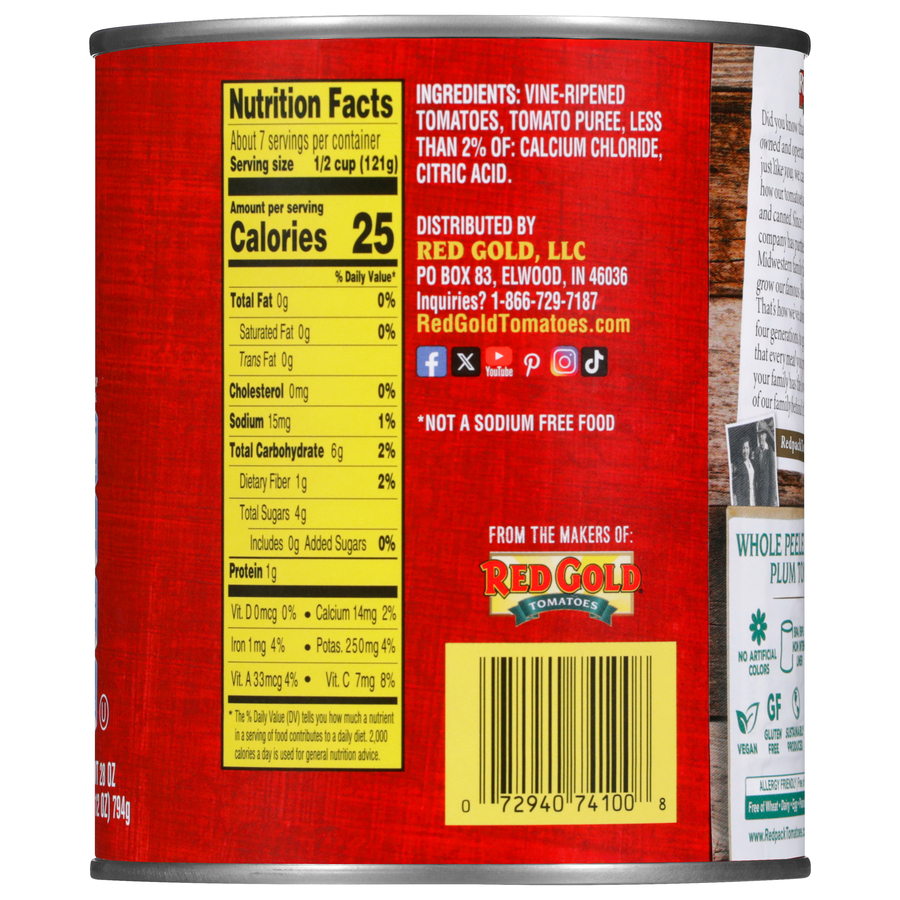 Canned Whole Peeled Plum Tomatoes No Salt Added 28 oz Image:3