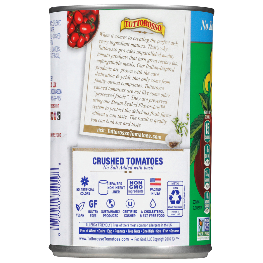 No Salt Added Crushed Tomatoes with Basil 15 oz. Image:2
