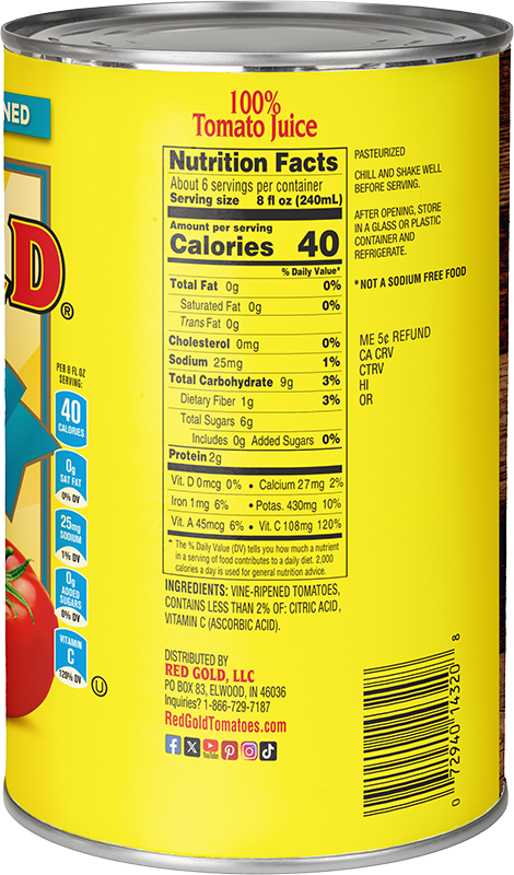 46 oz Red Gold® No Salt Added Tomato Juice Image:3