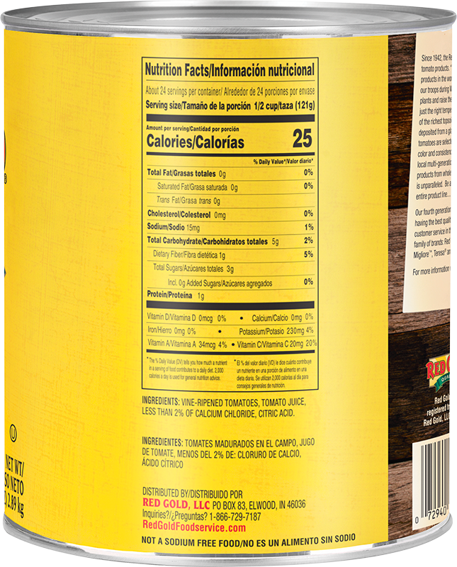 #10 Red Gold® No Salt Added Diced Tomatoes 3/4″ cut in Juice Image:3