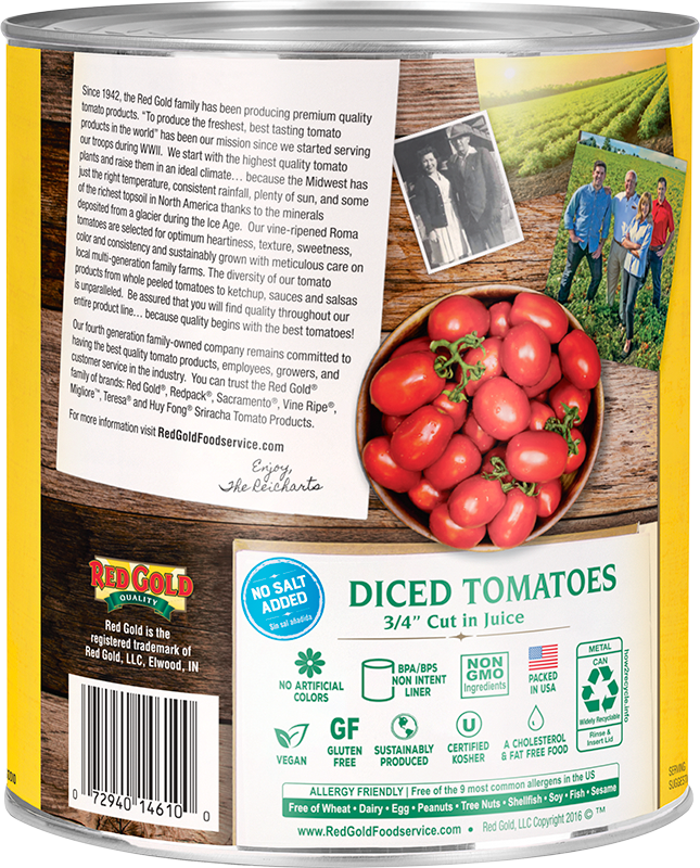 #10 Red Gold® No Salt Added Diced Tomatoes 3/4″ cut in Juice Image:2