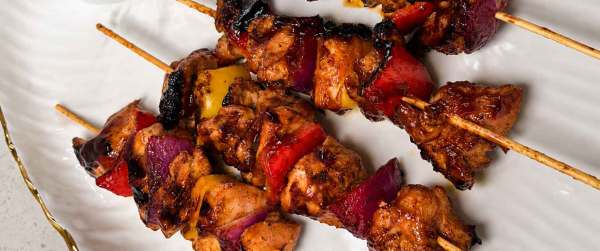 Grilled BBQ Chicken Skewers with a Smoky Tomato Dipping Sauce