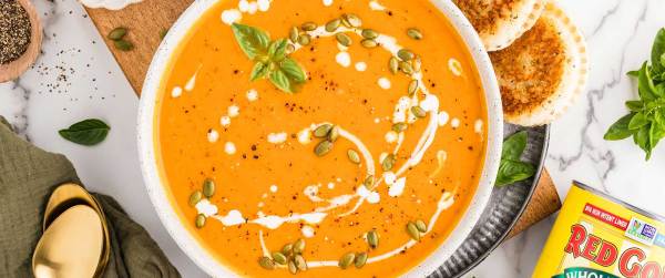 One-Pan Pumpkin Tomato Soup + Savory “Uncrustable”